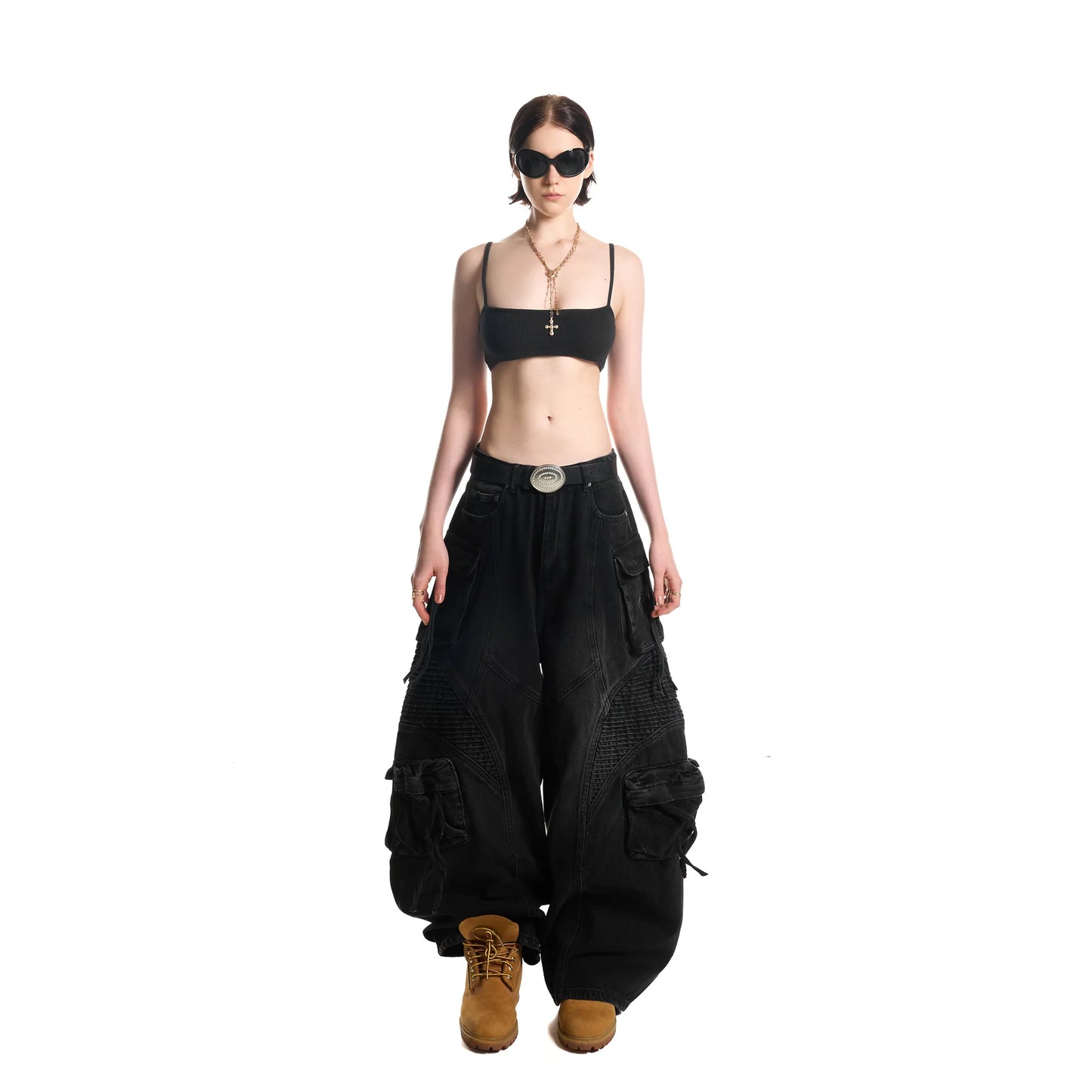 HADES WASH BAGGY DENIM TROUSERS - BLACK