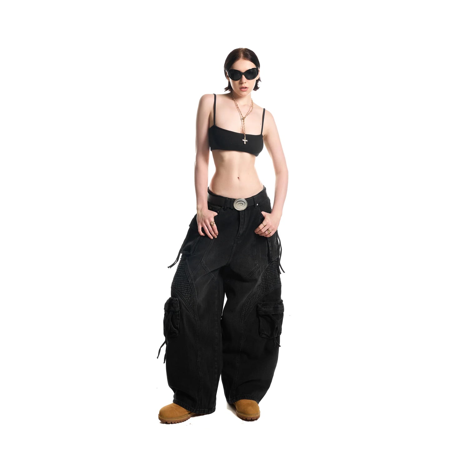 HADES WASH BAGGY DENIM TROUSERS - BLACK
